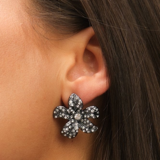 Jon Richard MOOD Hematite Crystal Floral Statement Stud Earrings