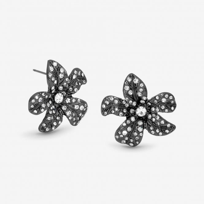 jon richard MOOD Hematite Crystal Floral Statement Stud Earrings