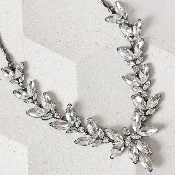 Jon Richard MOOD Hematite & Crystal Leaf Y Drop Necklace