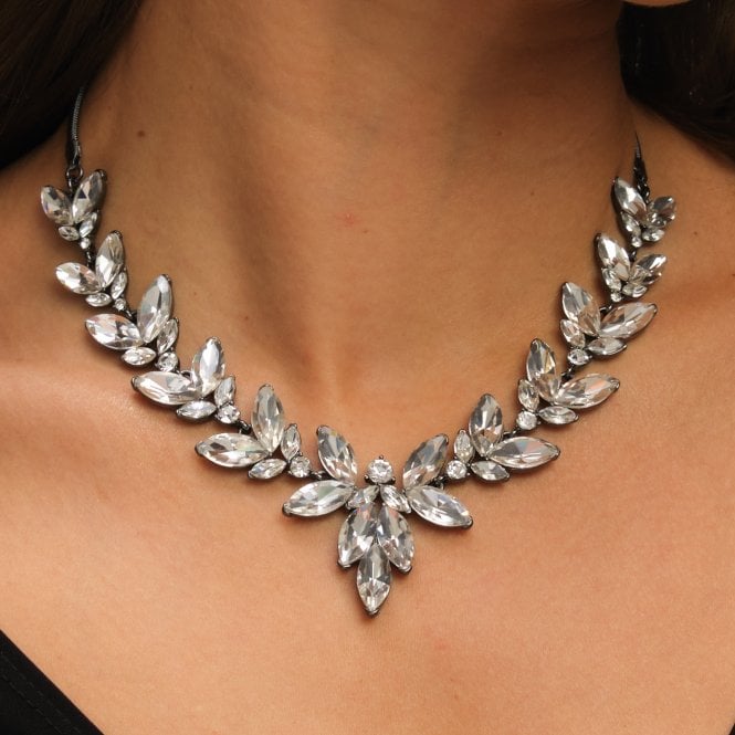 Jon Richard MOOD Hematite & Crystal Leaf Y Drop Necklace