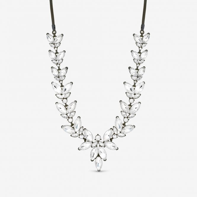 jon richard MOOD Hematite & Crystal Leaf Y Drop Necklace