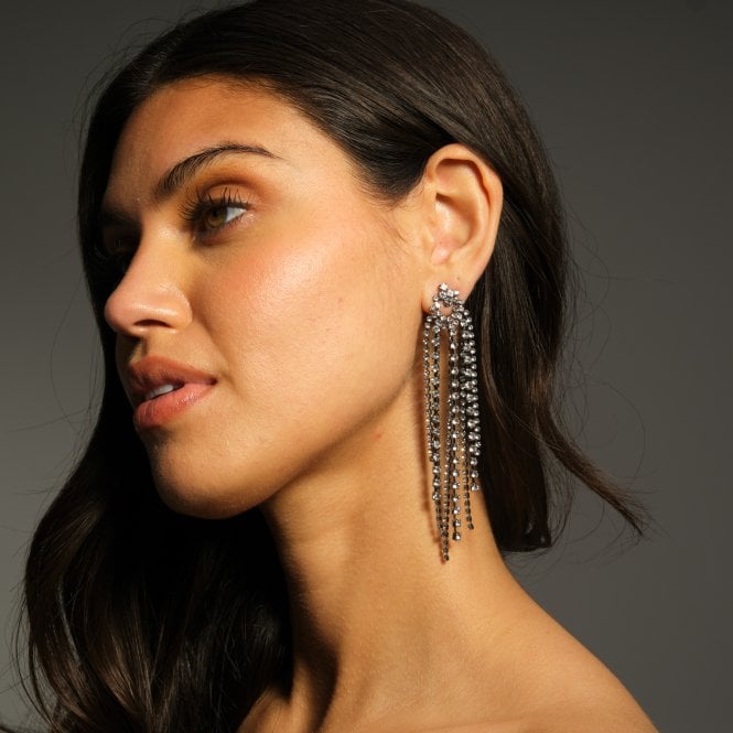 Jon Richard MOOD Hematite Crystal Multi Strand Long Statement Drop Earrings