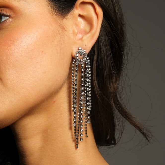 Jon Richard MOOD Hematite Crystal Multi Strand Long Statement Drop Earrings