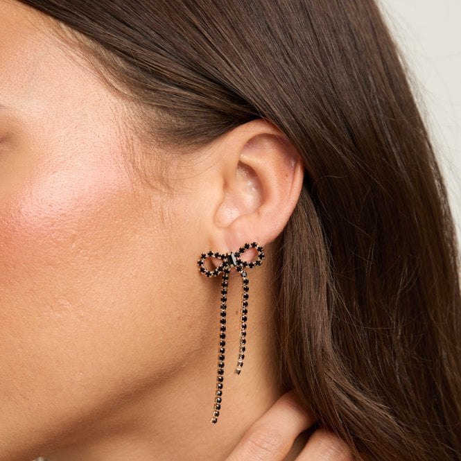 Jon Richard MOOD Jet Crystal Bow Statement Earrings