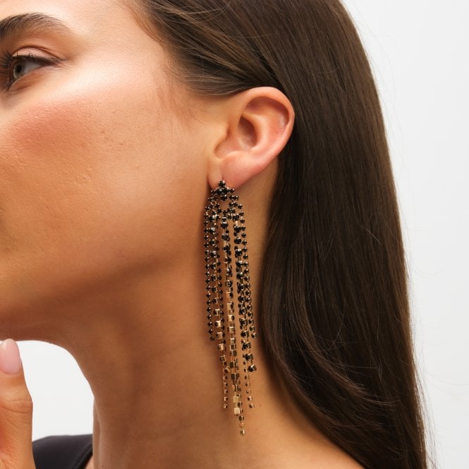 jon richard MOOD Jet Crystal Multi Strand Long Statement Drop Earrings