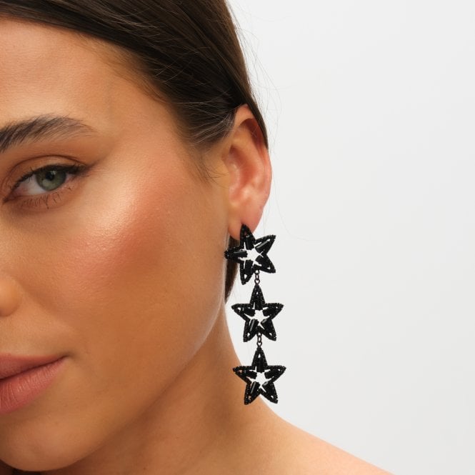 Jon Richard MOOD Jet Crystal Triple Star Statement Drop Earrings
