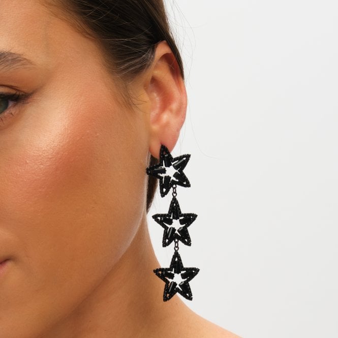 Jon Richard MOOD Jet Crystal Triple Star Statement Drop Earrings