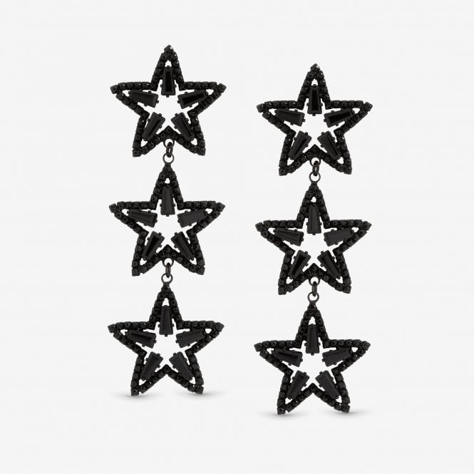 jon richard MOOD Jet Crystal Triple Star Statement Drop Earrings