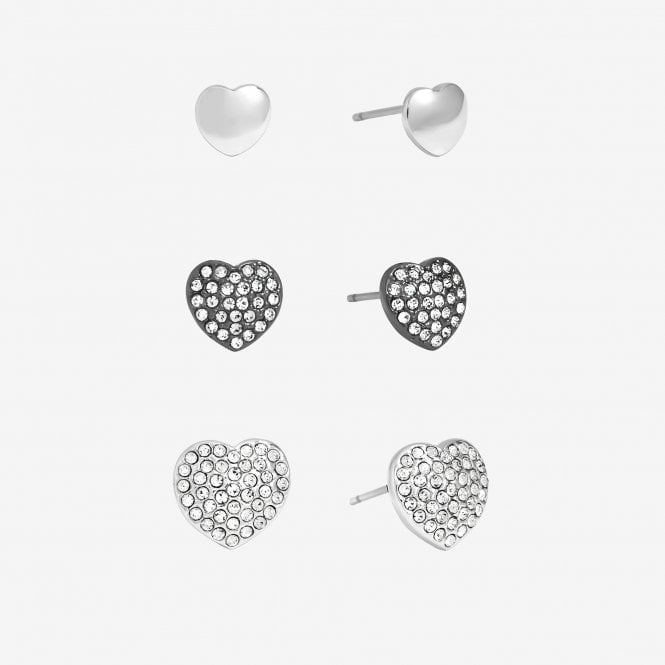 jon richard MOOD Mixed Plated Crystal Heart Stud Earrings - Pack of 3