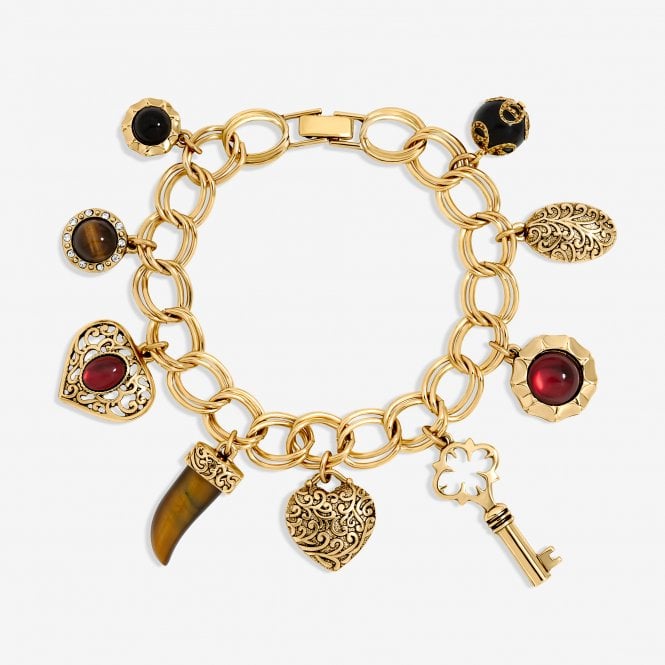 jon richard MOOD Polished Gold & Burgundy Heart Charm Bracelet