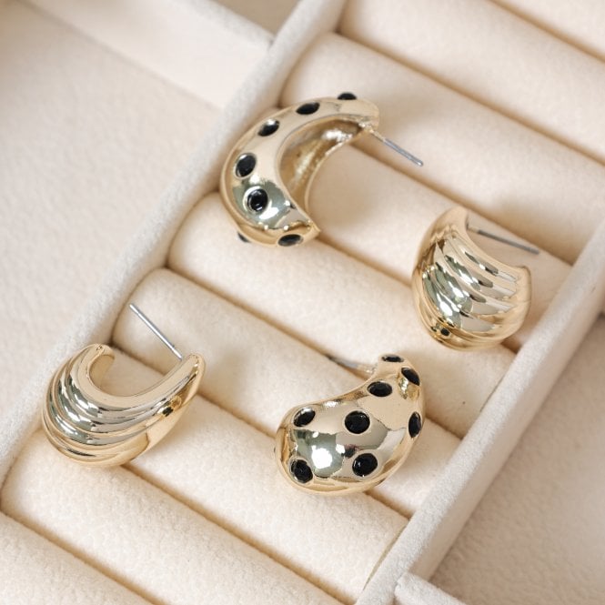 Jon Richard MOOD Polished Gold & Jet Crystal Dome Earrings - Pack Of 2