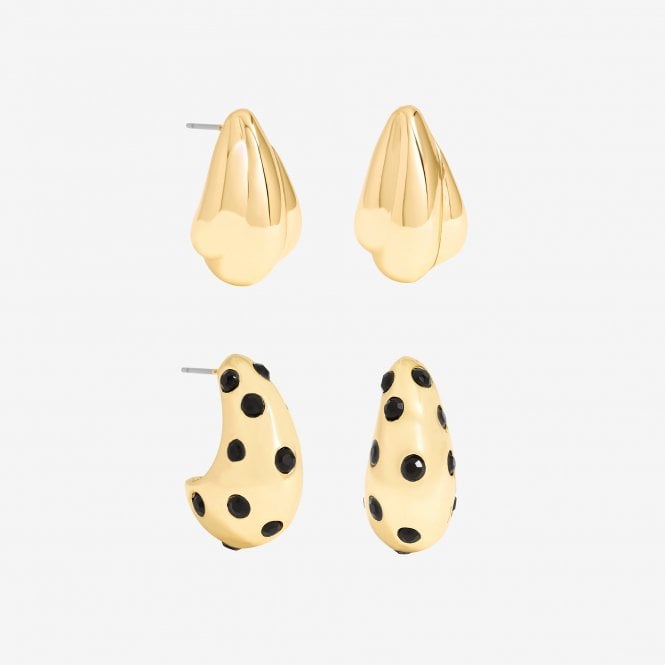 jon richard MOOD Polished Gold & Jet Crystal Dome Earrings - Pack of 2