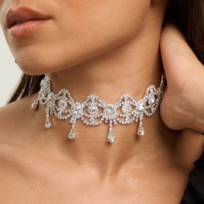 Jon Richard MOOD Silver Crystal Bow Drop Statement Choker