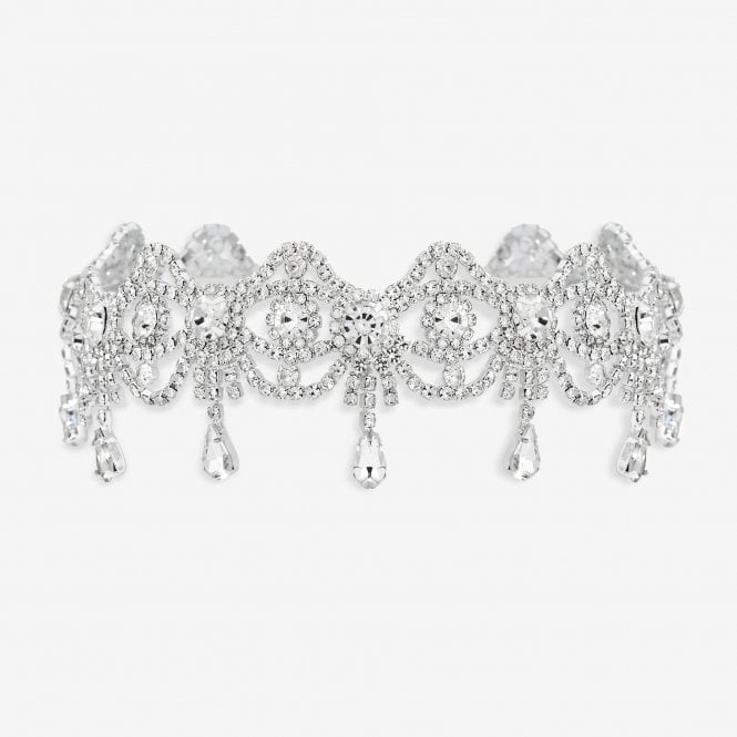 jon richard MOOD Silver Crystal Bow Drop Statement Choker
