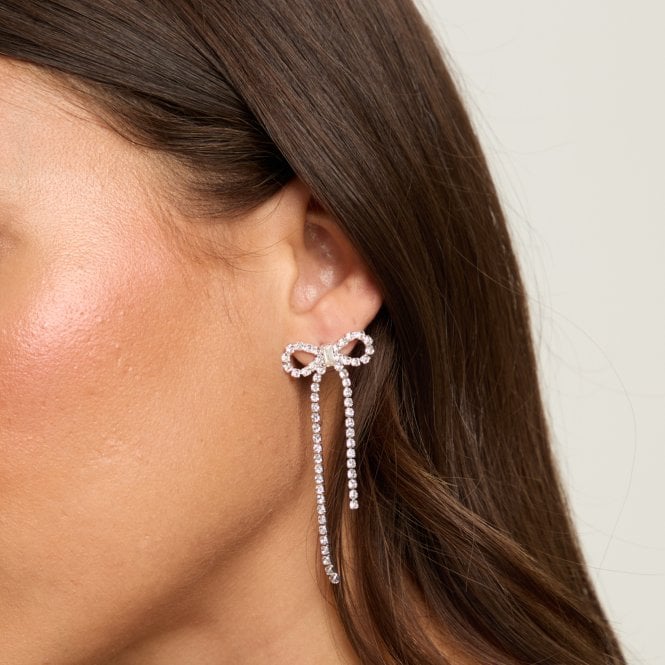 Jon Richard MOOD Silver Crystal Bow Statement Earrings