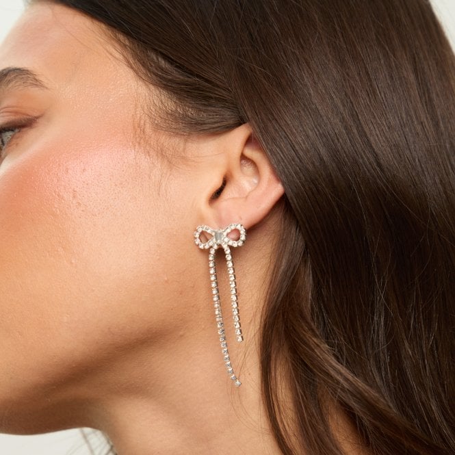 Jon Richard MOOD Silver Crystal Bow Statement Earrings