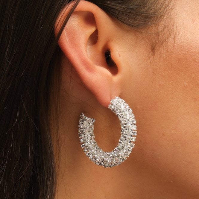 Jon Richard MOOD Silver Crystal Chubby Hoop Earrings