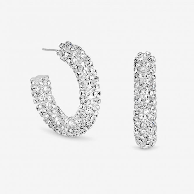jon richard MOOD Silver Crystal Chubby Hoop Earrings