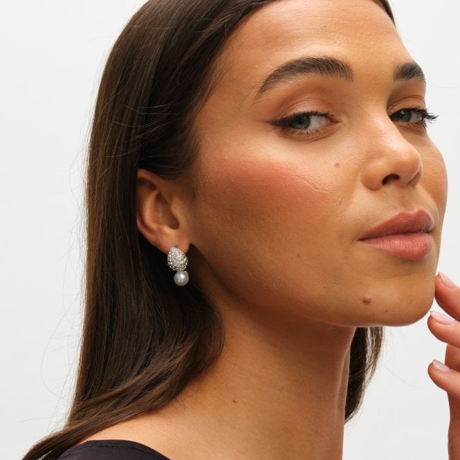 Jon Richard MOOD Silver Crystal Dome Pearl Drop Small Earrings