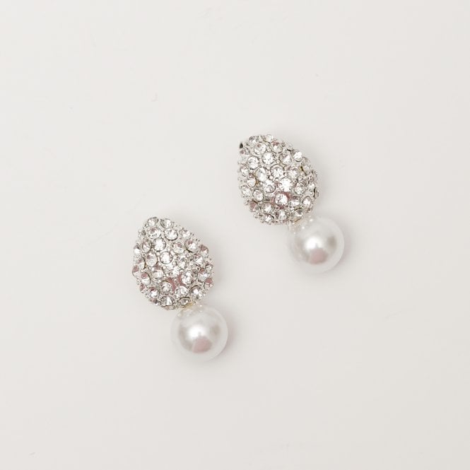 Jon Richard MOOD Silver Crystal Dome Pearl Drop Small Earrings