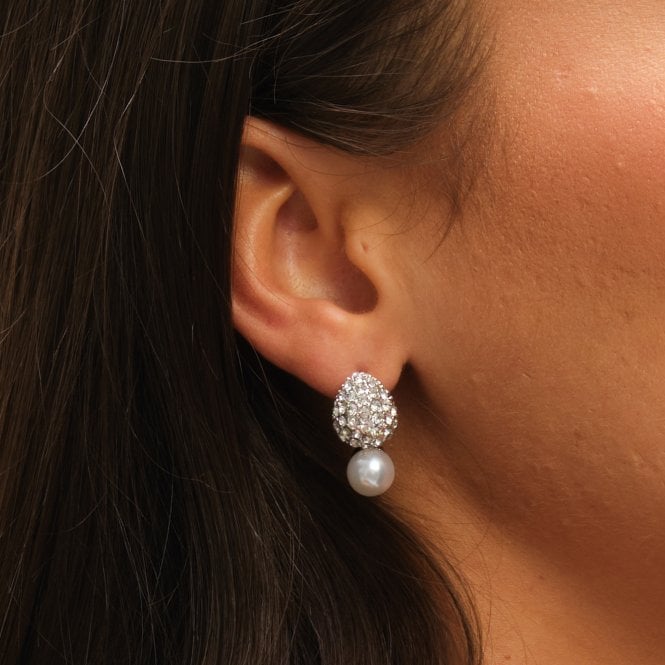 Jon Richard MOOD Silver Crystal Dome Pearl Drop Small Earrings