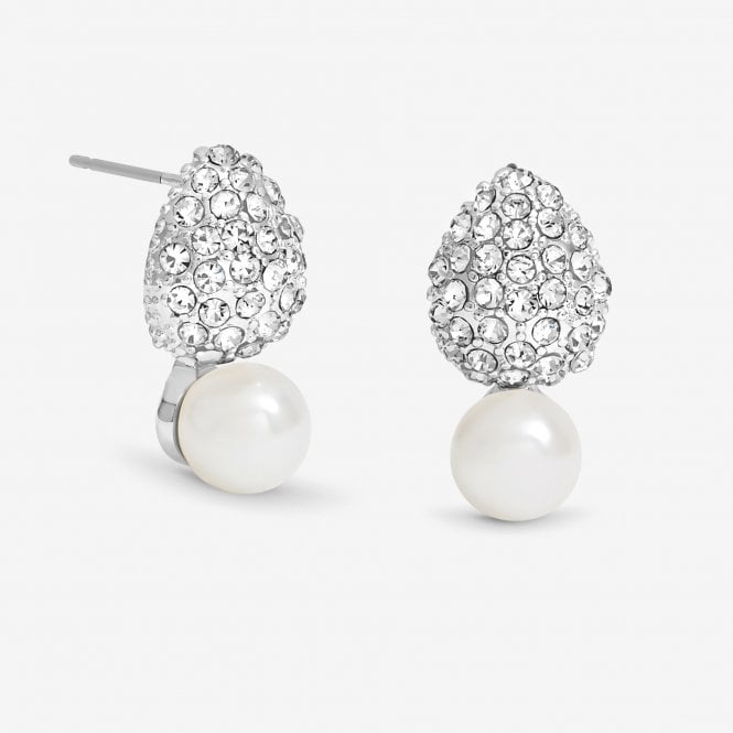 jon richard MOOD Silver Crystal Dome Pearl Drop Small Earrings