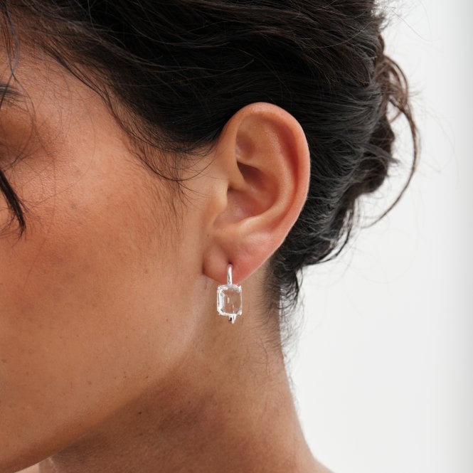 Jon Richard MOOD Silver Crystal Emerald Cut Stone Hoop Earrings