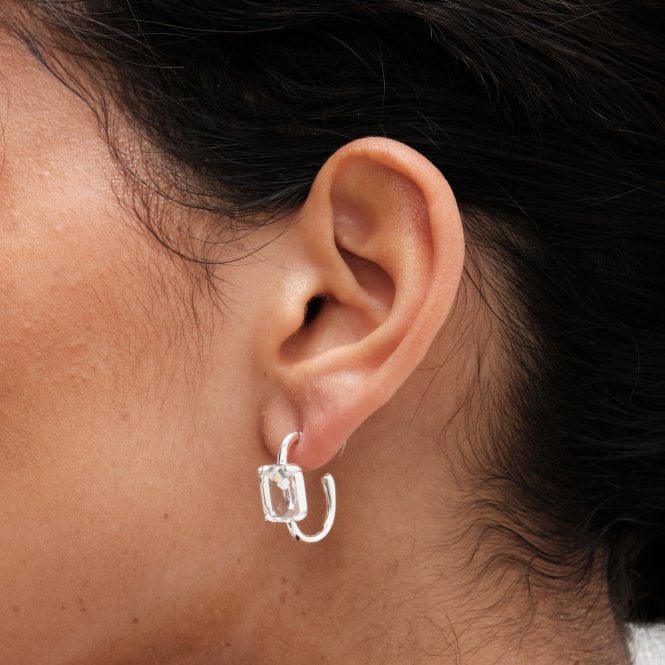 Jon Richard MOOD Silver Crystal Emerald Cut Stone Hoop Earrings