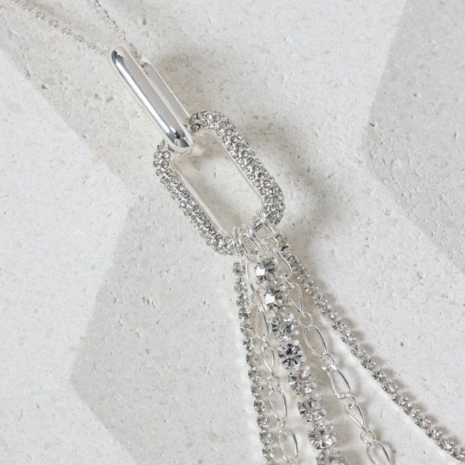 Jon Richard MOOD Silver Crystal Link Tassel Necklace