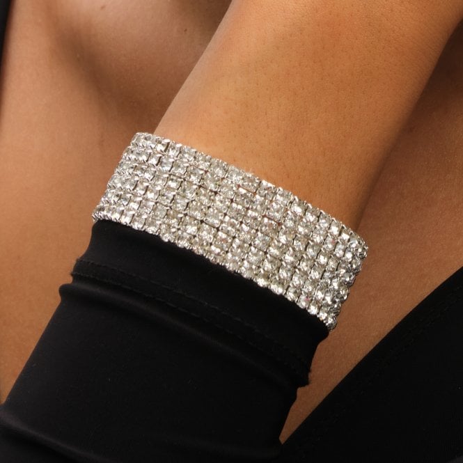 Jon Richard MOOD Silver Crystal Multi Row Stretch Cuff