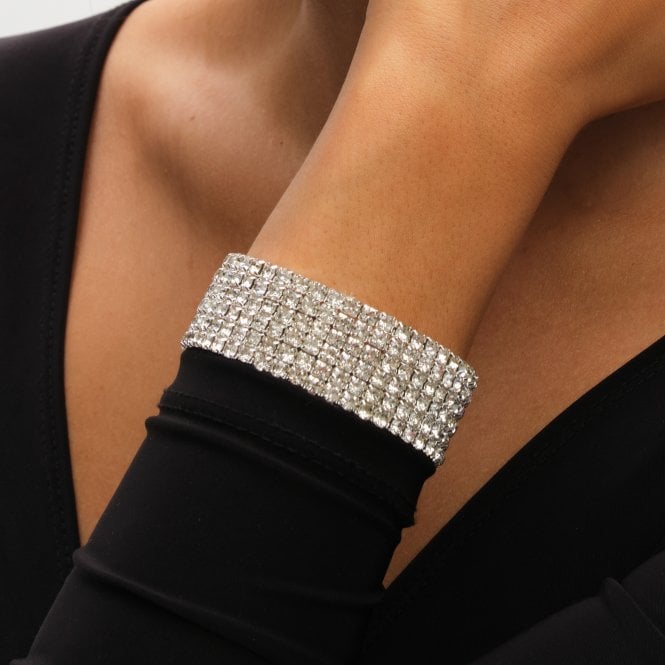 Jon Richard MOOD Silver Crystal Multi Row Stretch Cuff