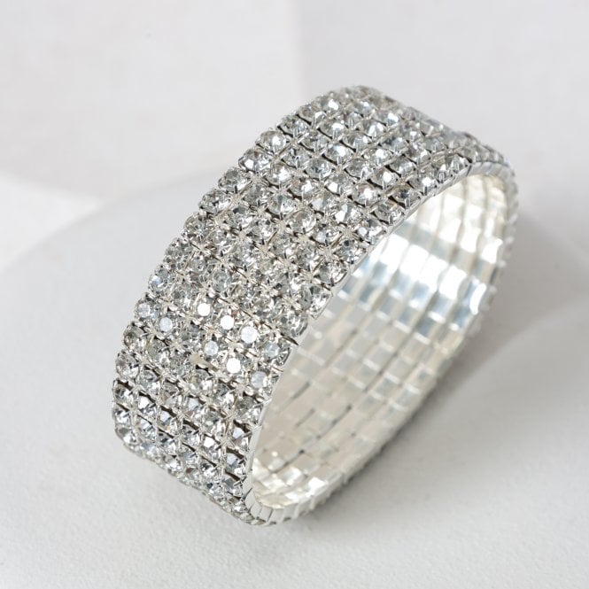 Jon Richard MOOD Silver Crystal Multi Row Stretch Cuff