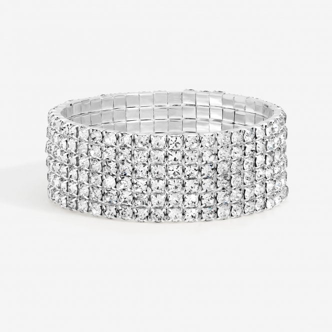 jon richard MOOD Silver Crystal Multi Row Stretch Cuff