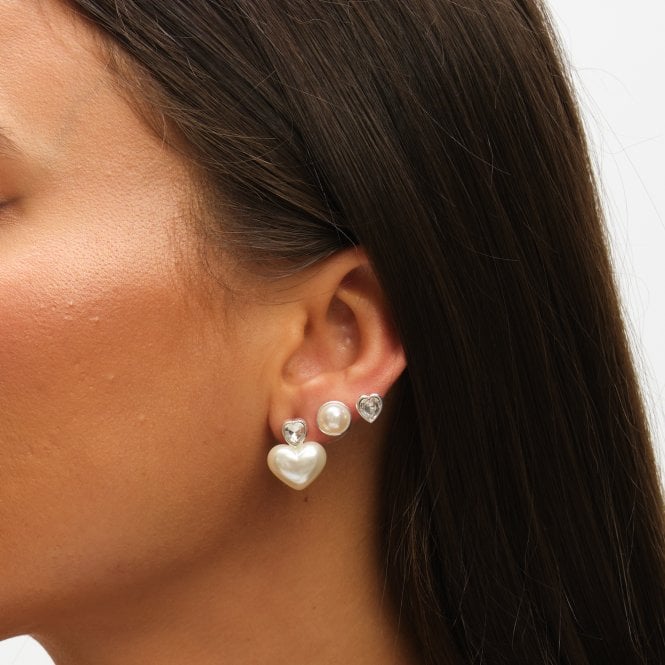 Jon Richard MOOD Silver Crystal & Pearl Heart Earrings - Pack Of 3