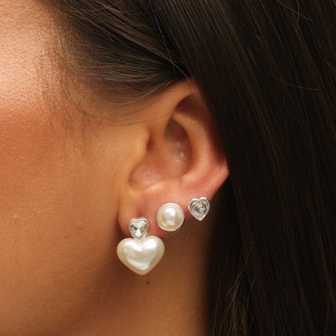 Jon Richard MOOD Silver Crystal & Pearl Heart Earrings - Pack Of 3