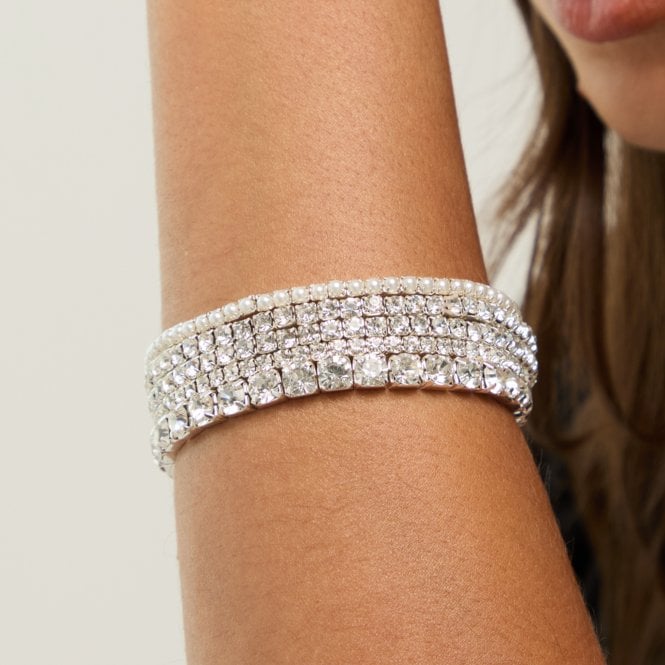 Jon Richard MOOD Silver Crystal & Pearl Multipack Stretch Bracelets - Pack Of 5