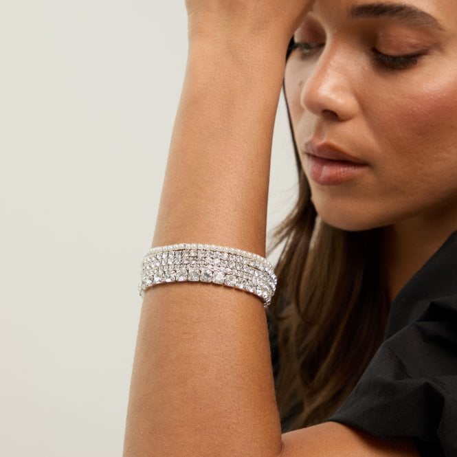 Jon Richard MOOD Silver Crystal & Pearl Multipack Stretch Bracelets - Pack Of 5