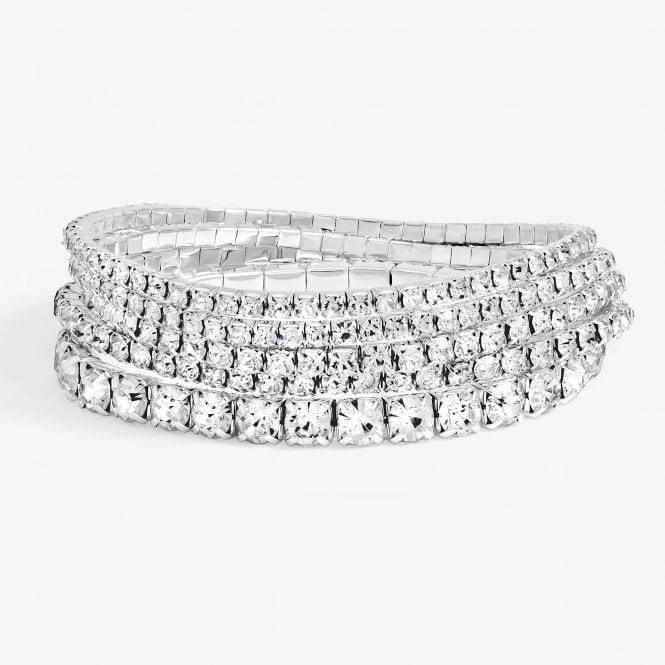 jon richard MOOD Silver Crystal & Pearl Multipack Stretch Bracelets - Pack of 5