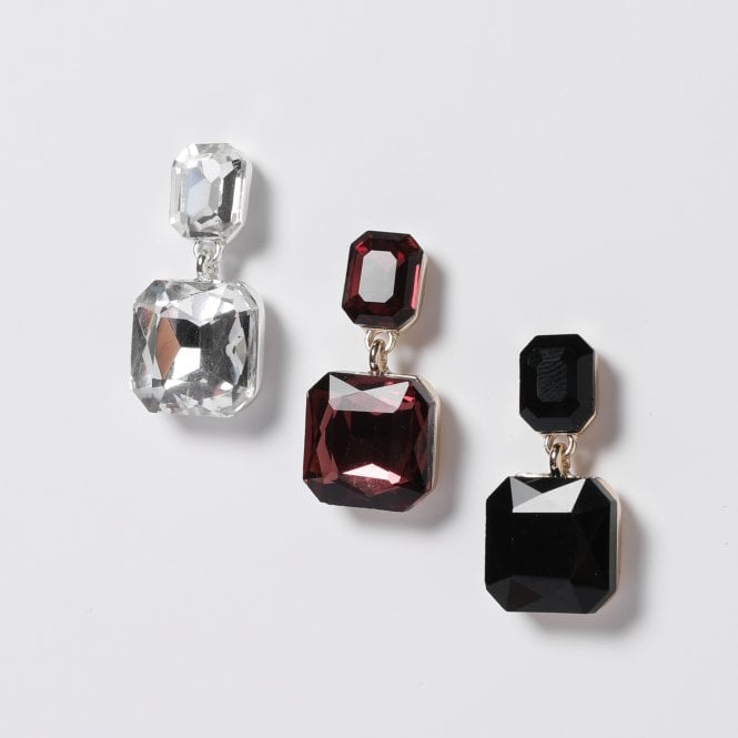 Jon Richard MOOD Silver Crystal Rectangle Drop Earrings