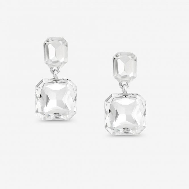 jon richard MOOD Silver Crystal Rectangle Drop Earrings