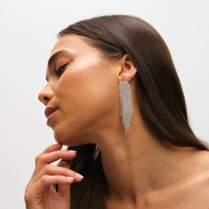 Jon Richard MOOD Silver Crystal Tassel Statement Drop Earrings