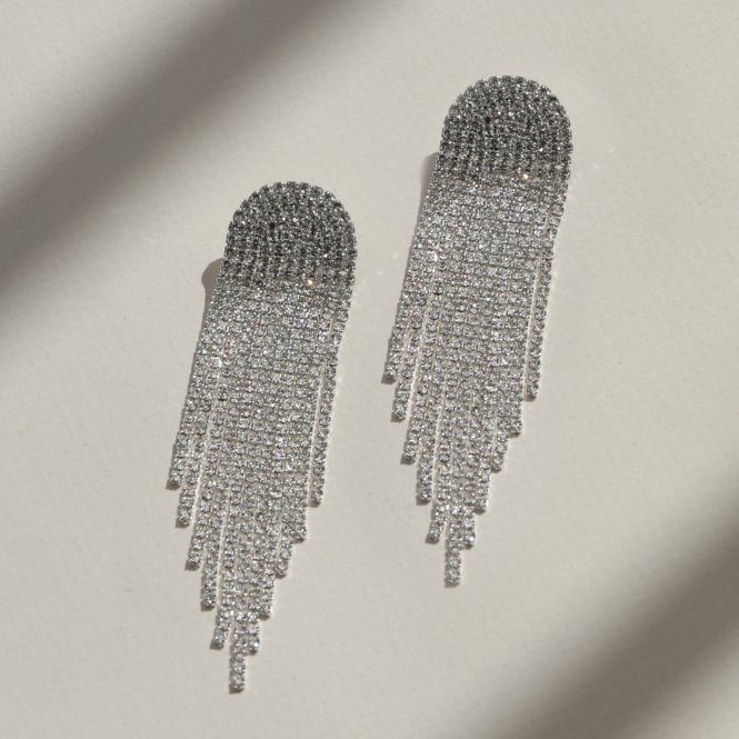 Jon Richard MOOD Silver Crystal Tassel Statement Drop Earrings