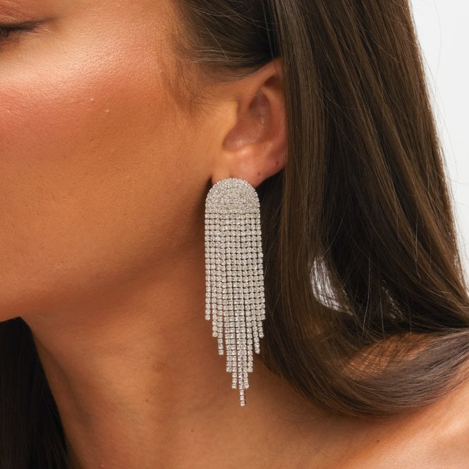 Jon Richard MOOD Silver Crystal Tassel Statement Drop Earrings