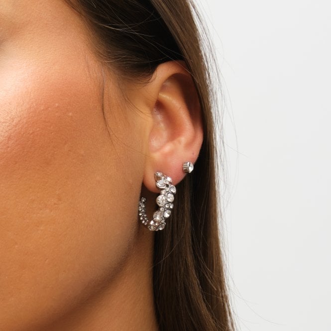 Jon Richard MOOD Silver Floral Crystal Stud & Hoop Earrings - Pack Of 3