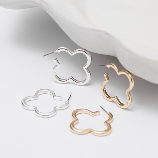 Jon Richard MOOD Silver & Gold Polished Open Clover Hoop Earrings - Pack Of 2