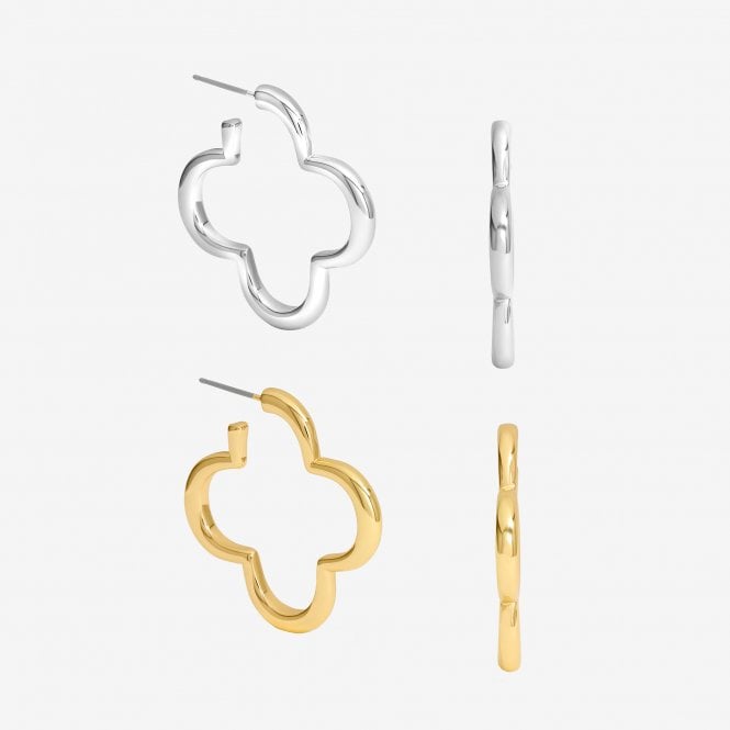 jon richard MOOD Silver & Gold Polished Open Clover Hoop Earrings - Pack of 2