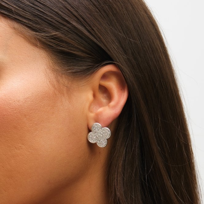 Jon Richard MOOD Silver Pave Crystal Statement Clover Stud Earrings