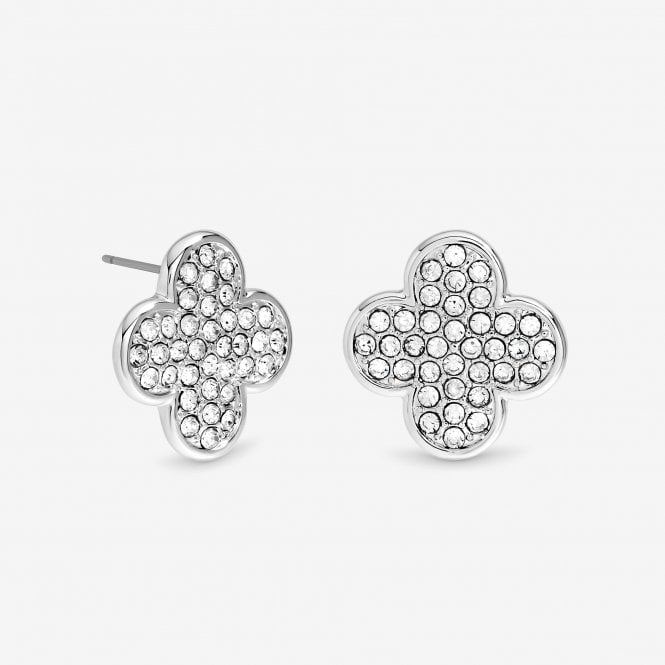 jon richard MOOD Silver Pave Crystal Statement Clover Stud Earrings