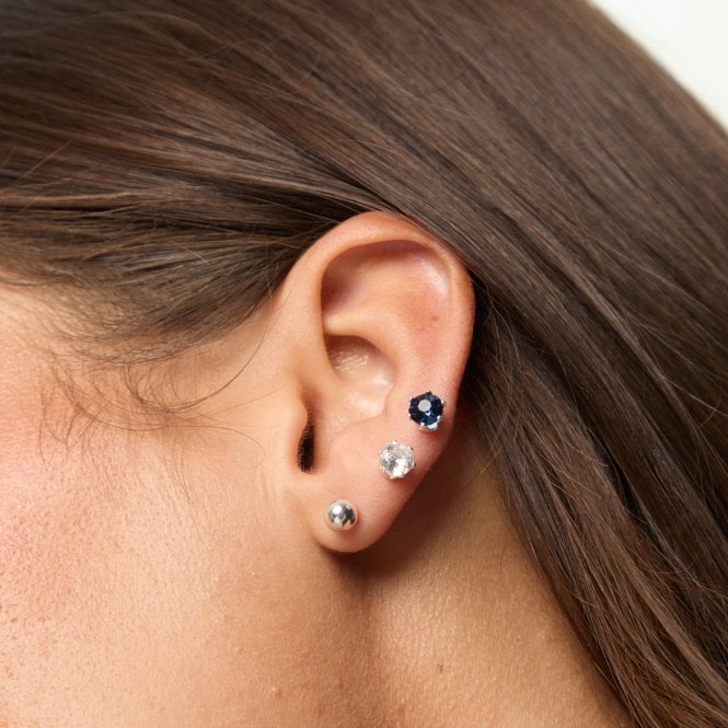 Jon Richard MOOD Silver Polished Crystal & Blue Stud Earrings - Pack Of 3