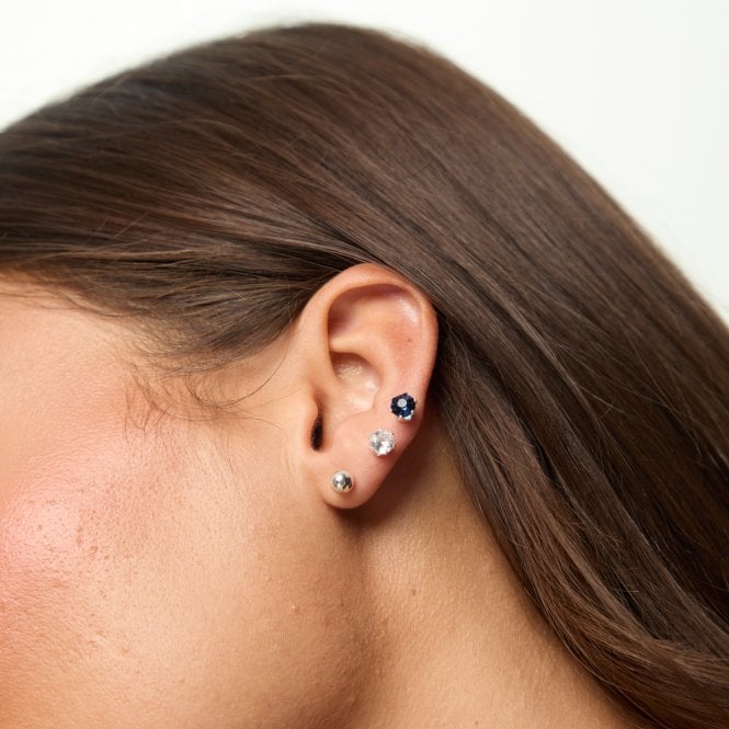 Jon Richard MOOD Silver Polished Crystal & Blue Stud Earrings - Pack Of 3